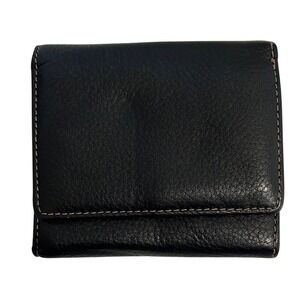 Mundi Black Pebbled Leather Trifold Snap Closure Wallet Zipper Coin Pocket